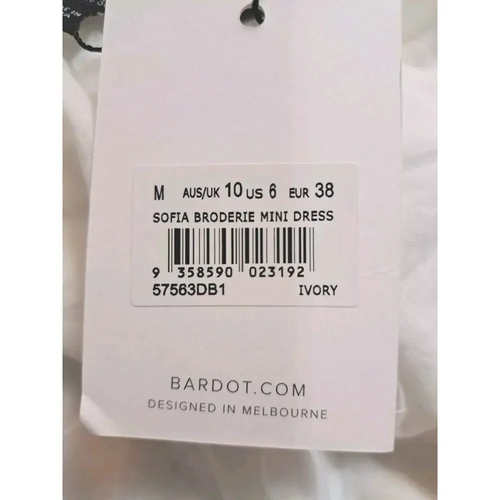 Bardot Womens 6 Babydoll Dress Sofia Eyelet Mini White Revolve Lace Off Shoulder - Picture 10 of 12